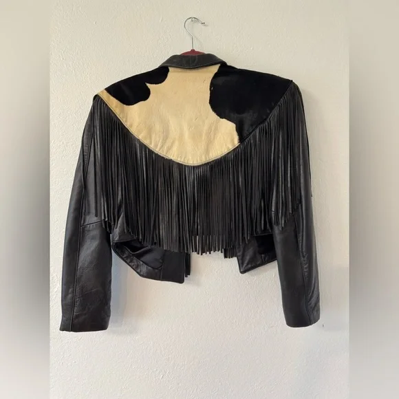Continental Leather Fashions Leather Cowhide Fringe Jacket, Size Medium - Picture 2 of 14
